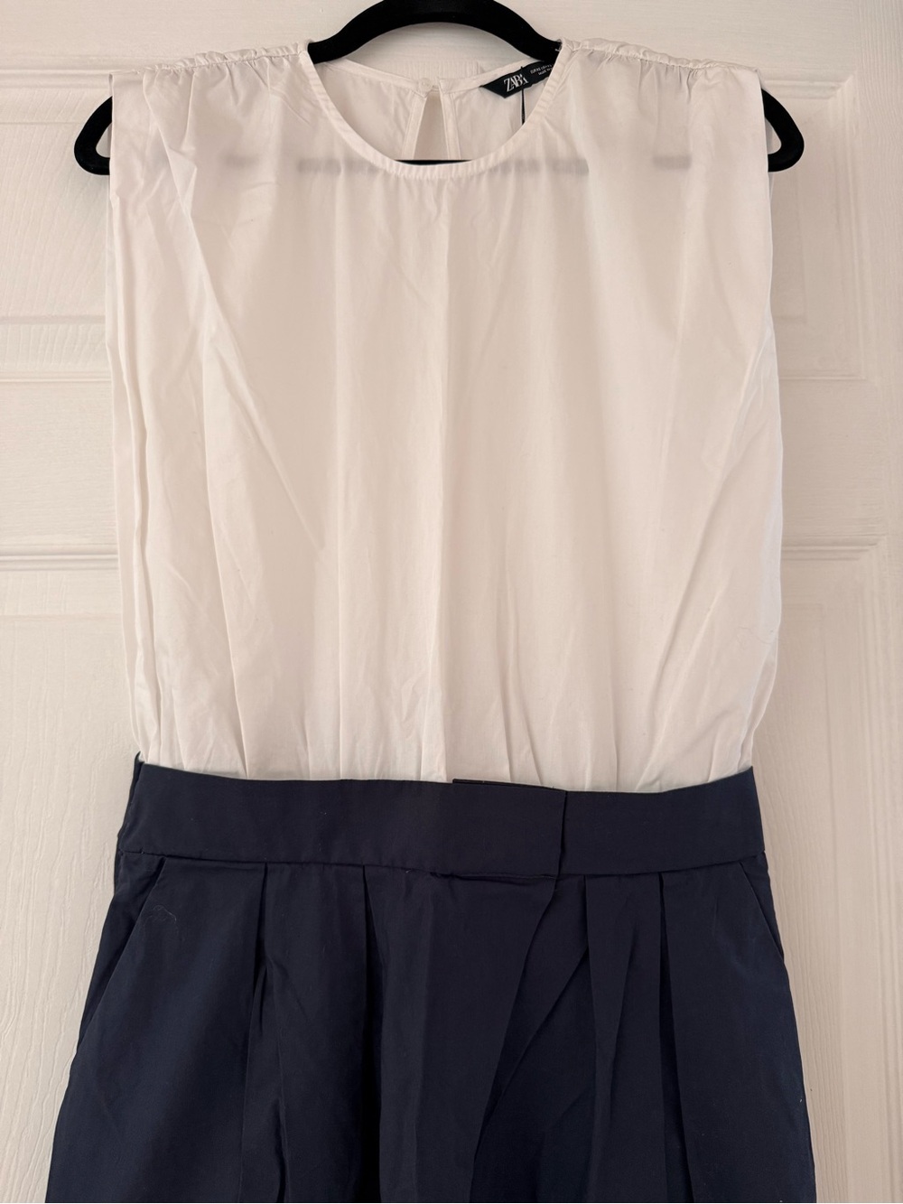 NEW! Zara - Mixed Poplin Jumpsuit - Size XS - Navy/White